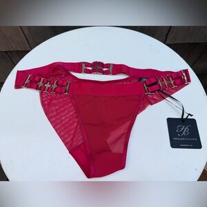 Honey Birdette red panties NWT golden links Samantha style Sz Large.
